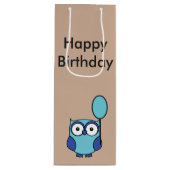 Happy Birthday Owl Blue en Aqua Wijn Cadeautas (Voorkant)