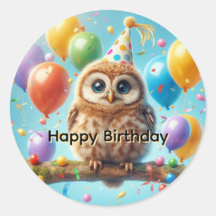 Happy Birthday Owl Ronde Sticker