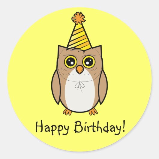 Happy Birthday Owl Ronde Sticker (Voorkant)