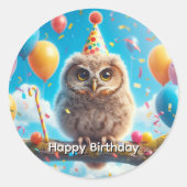 Happy Birthday Owl Ronde Sticker (Voorkant)