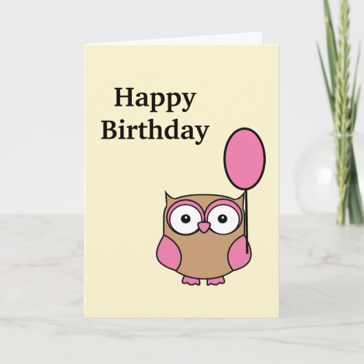 Happy Birthday Owl Roze en Tan Kaart (Voorkant)