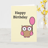 Happy Birthday Owl Roze en Tan Kaart (Gele Bloem)