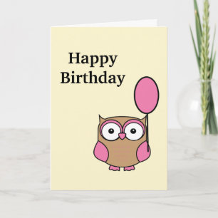 Happy Birthday Owl Roze en Tan Kaart