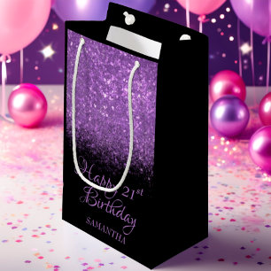 Happy Birthday Paars Black Glitter Elke leeftijd Klein Cadeauzakje