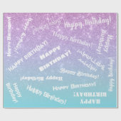 Happy Birthday Paars Blue Glitter Ombre Gradient Cadeaupapier (Vlak)