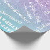 Happy Birthday Paars Blue Glitter Ombre Gradient Cadeaupapier (Hoek)