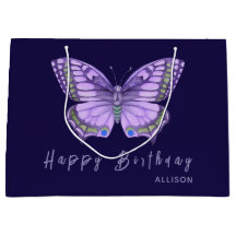Happy Birthday Paars Butterfly Large Gift Bag