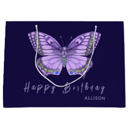 Happy Birthday Paars Butterfly Large Gift Bag Groot Cadeauzakje