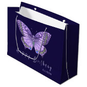Happy Birthday Paars Butterfly Large Gift Bag Groot Cadeauzakje (Voorkant Gekanteld)