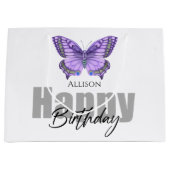 Happy Birthday Paars Butterfly Persoonlijke naam Groot Cadeauzakje (Voorkant)