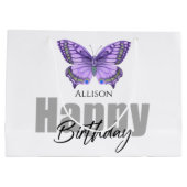 Happy Birthday Paars Butterfly Persoonlijke naam Groot Cadeauzakje (Achterkant)