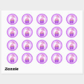 Happy Birthday Paars en Roze Cupcake Waterverf Ronde Sticker (Vel)