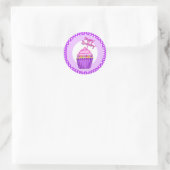Happy Birthday Paars en Roze Cupcake Waterverf Ronde Sticker (Tas)