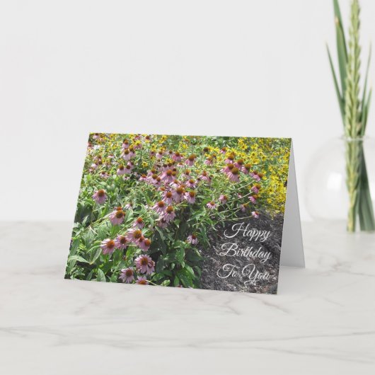 Happy Birthday  Paars en YellowFlowers Kaart (Voorkant)
