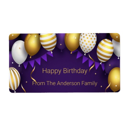 Happy Birthday - Paars/Gold personaliseren Etiket (Voorkant)