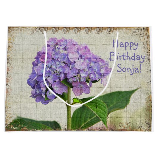 Happy Birthday Paars Hydrangea Groot Cadeauzakje (Voorkant)