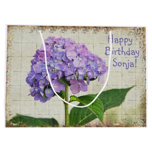 Happy Birthday Paars Hydrangea Groot Cadeauzakje (Achterkant)