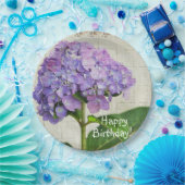 Happy Birthday Paars Hydrangea Papieren Bordje (Feest)
