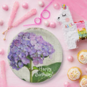 Happy Birthday Paars Hydrangea Papieren Bordje (Feest)