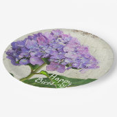 Happy Birthday Paars Hydrangea Papieren Bordje (Gekanteld)