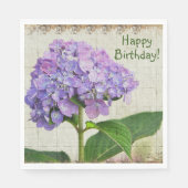 Happy Birthday Paars Hydrangea Servet (Voorkant)