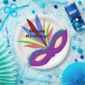 Happy Birthday Paars Masquerade Mask Papieren Bordje (Feest)