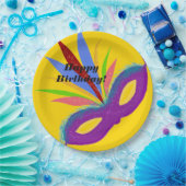 Happy Birthday Paars Masquerade Mask Papieren Bordje (Feest)