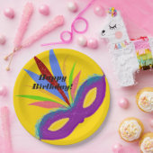 Happy Birthday Paars Masquerade Mask Papieren Bordje (Feest)