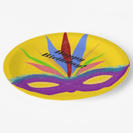 Happy Birthday Paars Masquerade Mask Papieren Bordje (Gekanteld)