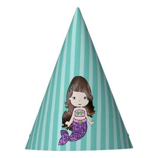 Happy Birthday Paars Mermaid Birthday Pet Feesthoedjes (Voorkant)