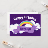 Happy Birthday Paars Rainbow Cute Persoonlijk Kaart (Voorkant / Achterkant in situ)