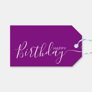 Happy Birthday Paars White Modern Cadeaulabel