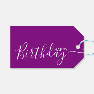 Happy Birthday Paars White Modern Cadeaulabel