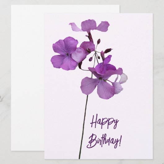Happy Birthday  paarse bloemenbloem Feestdagenkaart (Voorkant / Achterkant)