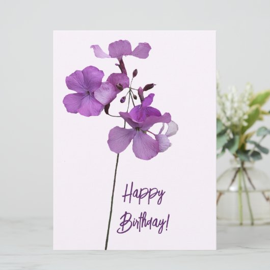 Happy Birthday  paarse bloemenbloem Feestdagenkaart (Staand voorkant)