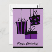 Happy Birthday - paarse Briefkaart (Voorkant / Achterkant)