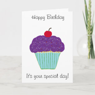 Happy Birthday Paarse Cupcake Cherry Kaart