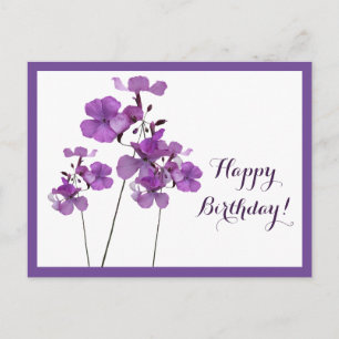 Happy Birthday  paarse eenvoudige moderne bloemen Briefkaart