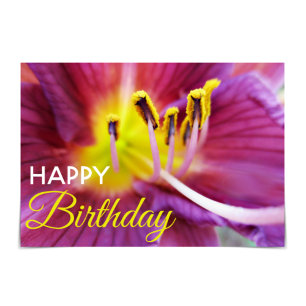 "Happy Birthday" Paarse en gele Kaart overdag