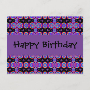 Happy Birthday paarse en zwarte fractal Briefkaart