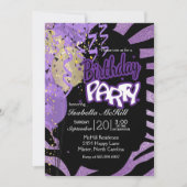 Happy BIrthday - Paarse en zwarte Zebrastripes Kaart (Voorkant)