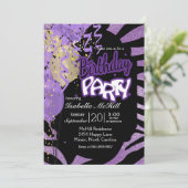 Happy BIrthday - Paarse en zwarte Zebrastripes Kaart (Staand voorkant)