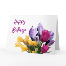 Happy Birthday paarse geel roze tulp bloemenplezie