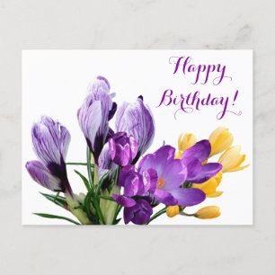 Happy Birthday  paarse gele krokus bloemen Briefkaart