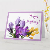 Happy Birthday  paarse gele krokus bloemen Kaart (Gele Bloem)