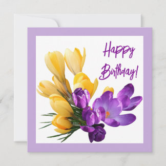 Happy Birthday  paarse gele krokus bloemen Kaart