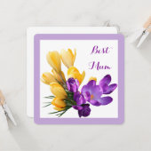 Happy Birthday  paarse gele krokus bloemen Kaart (Voorkant / Achterkant in situ)