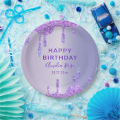 Happy Birthday Paarse Glitter Metallic Party Papieren Bordje (Feest)