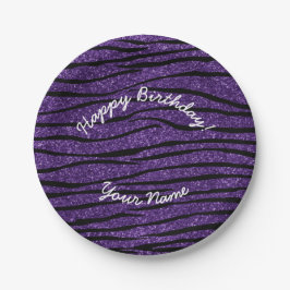 Happy Birthday paarse glitter zebrastrepen Papieren Bordje