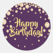 Happy Birthday paarse gouddiamanten Ronde Sticker (Voorkant)